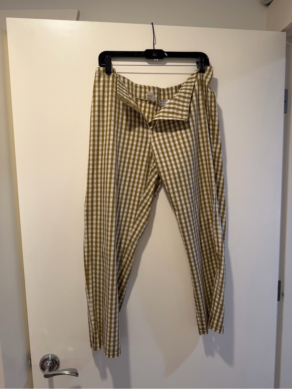 Alberta Ferretti Olive and White Gingham Chinos